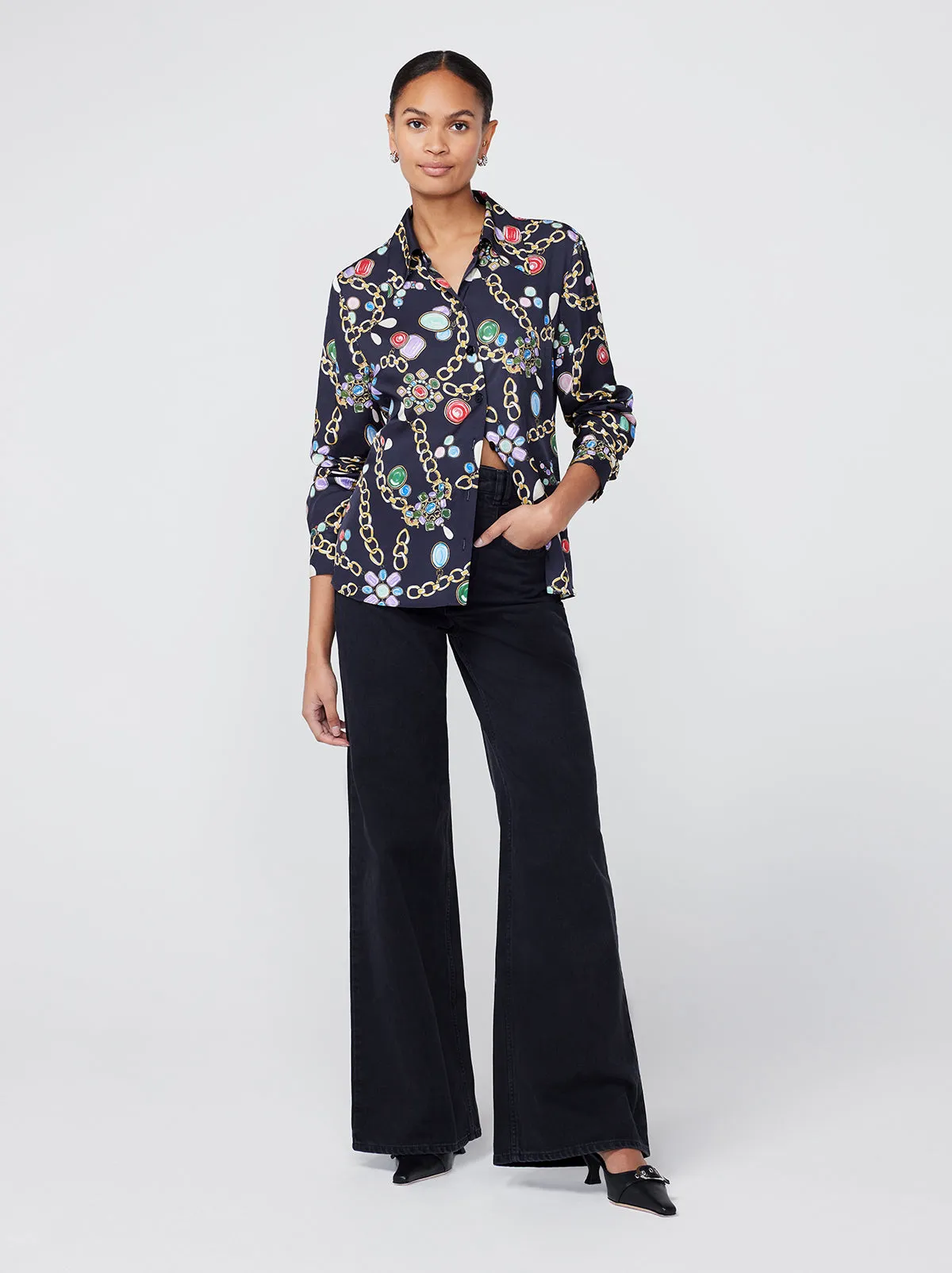 Abby Black Chain Print Shirt could be optimized as Elegant Abby Black Shirt with Chain Print.