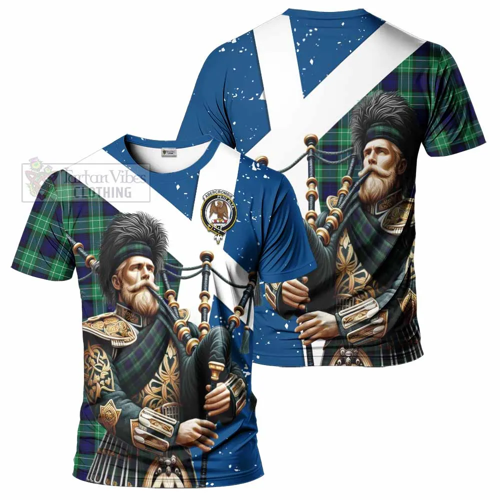 Abercrombie Tartan T-Shirt with Family Crest Scottish Bagpiper Vibes