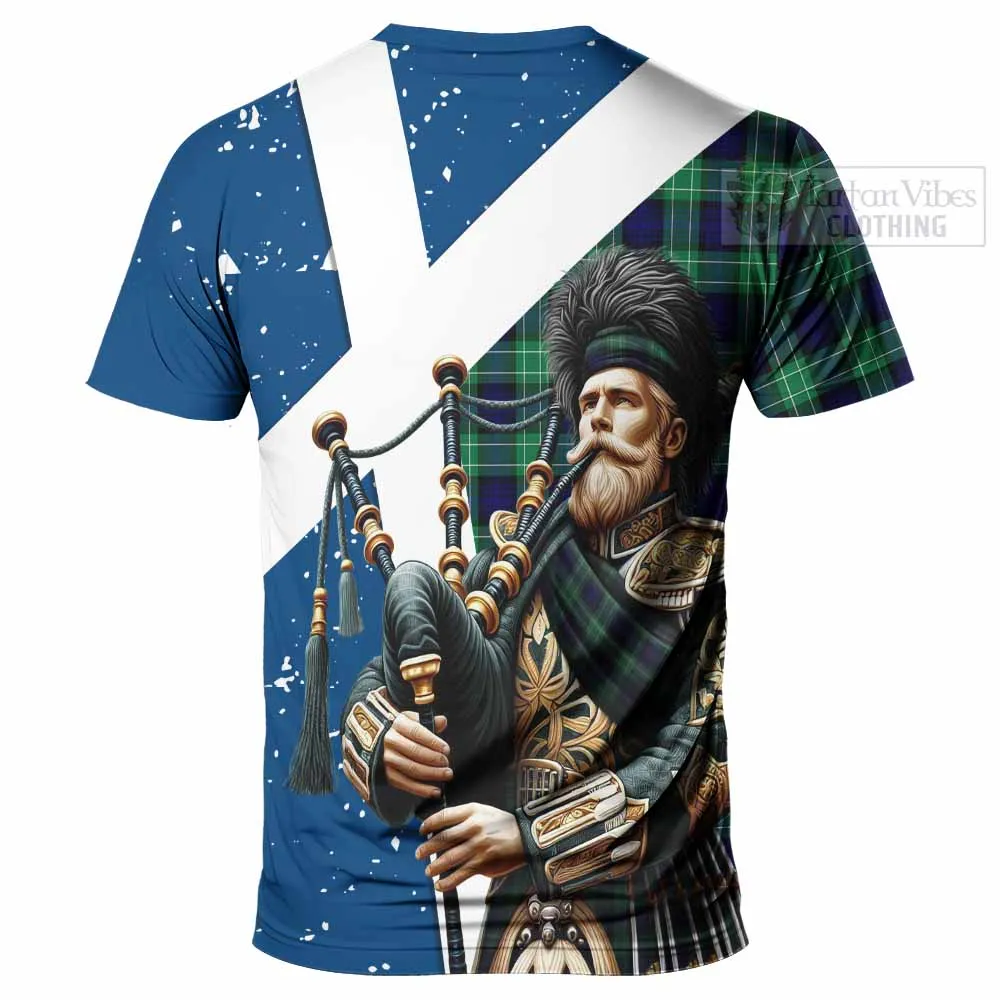 Abercrombie Tartan T-Shirt with Family Crest Scottish Bagpiper Vibes