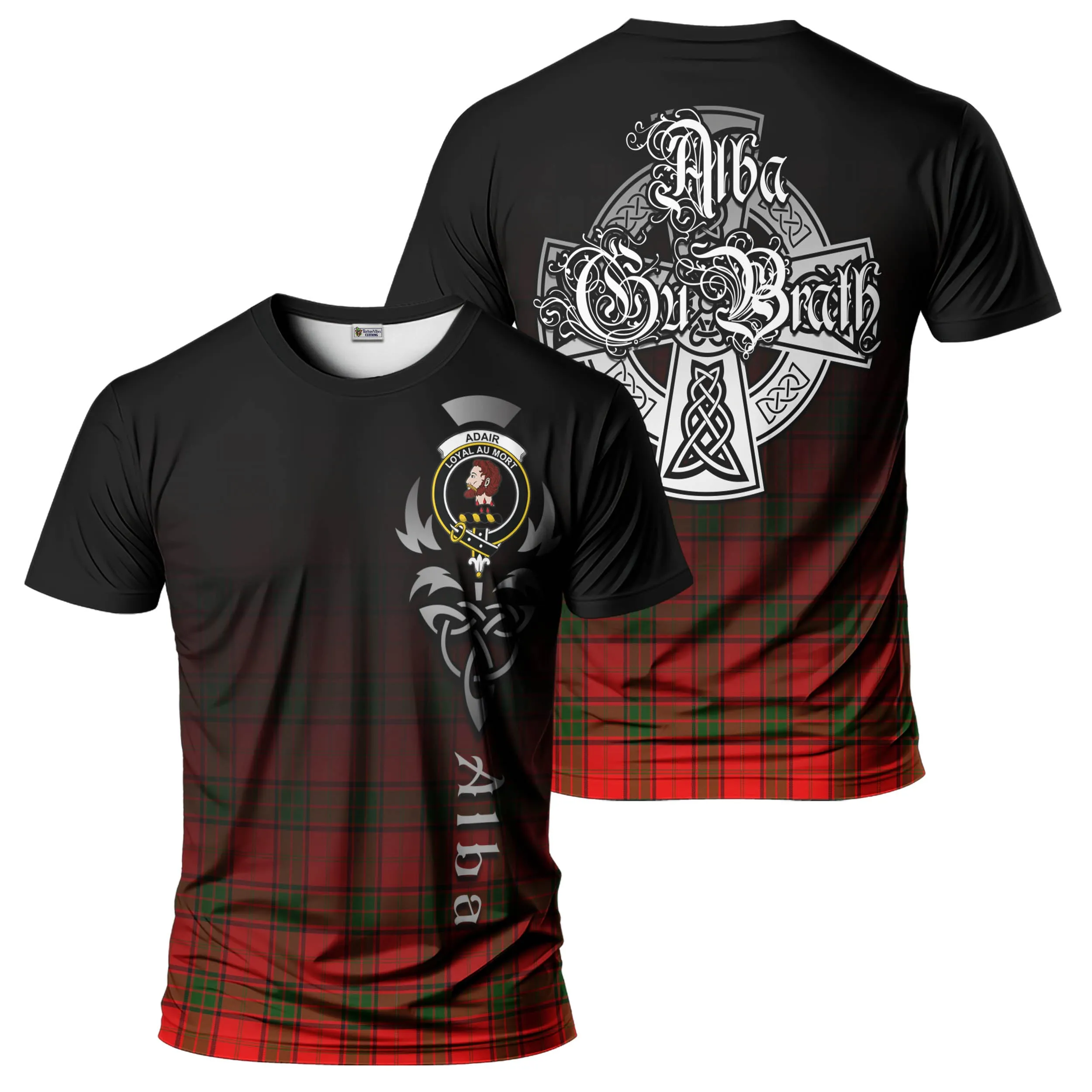 Adair Tartan T-Shirt Featuring Alba Gu Brath Family Crest Celtic Inspired