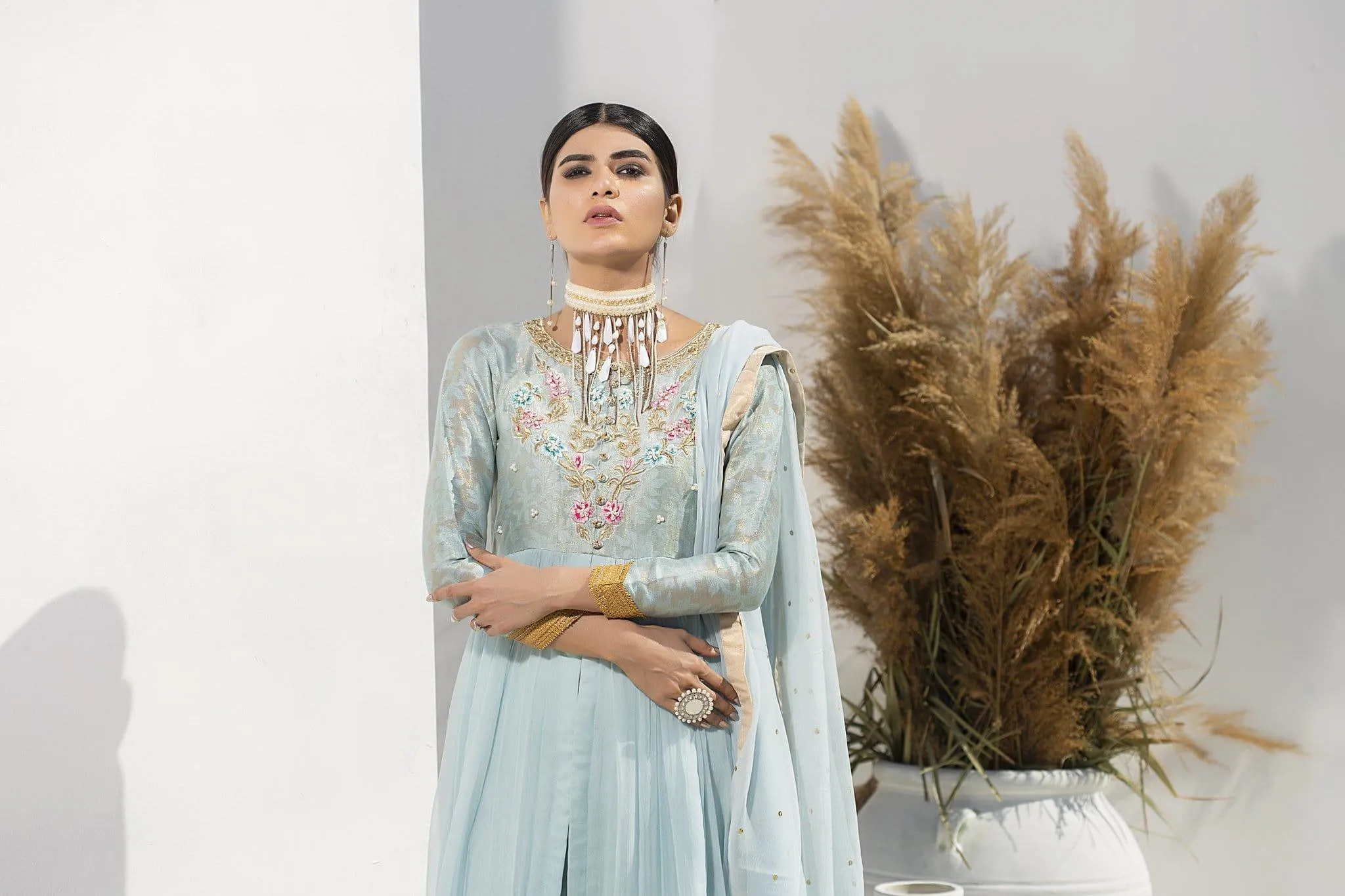 Aisha Fatema - Celestial Blue Luxe - 1011 - Chiffon Frock with Masuri - 3 Piece