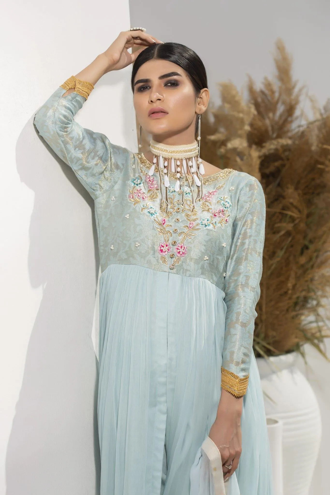 Aisha Fatema - Celestial Blue Luxe - 1011 - Chiffon Frock with Masuri - 3 Piece