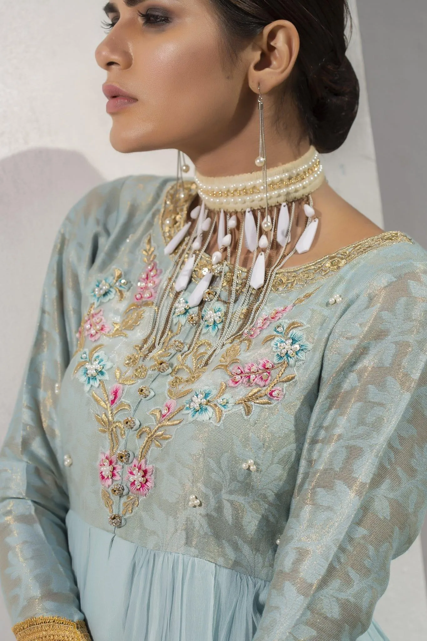 Aisha Fatema - Celestial Blue Luxe - 1011 - Chiffon Frock with Masuri - 3 Piece