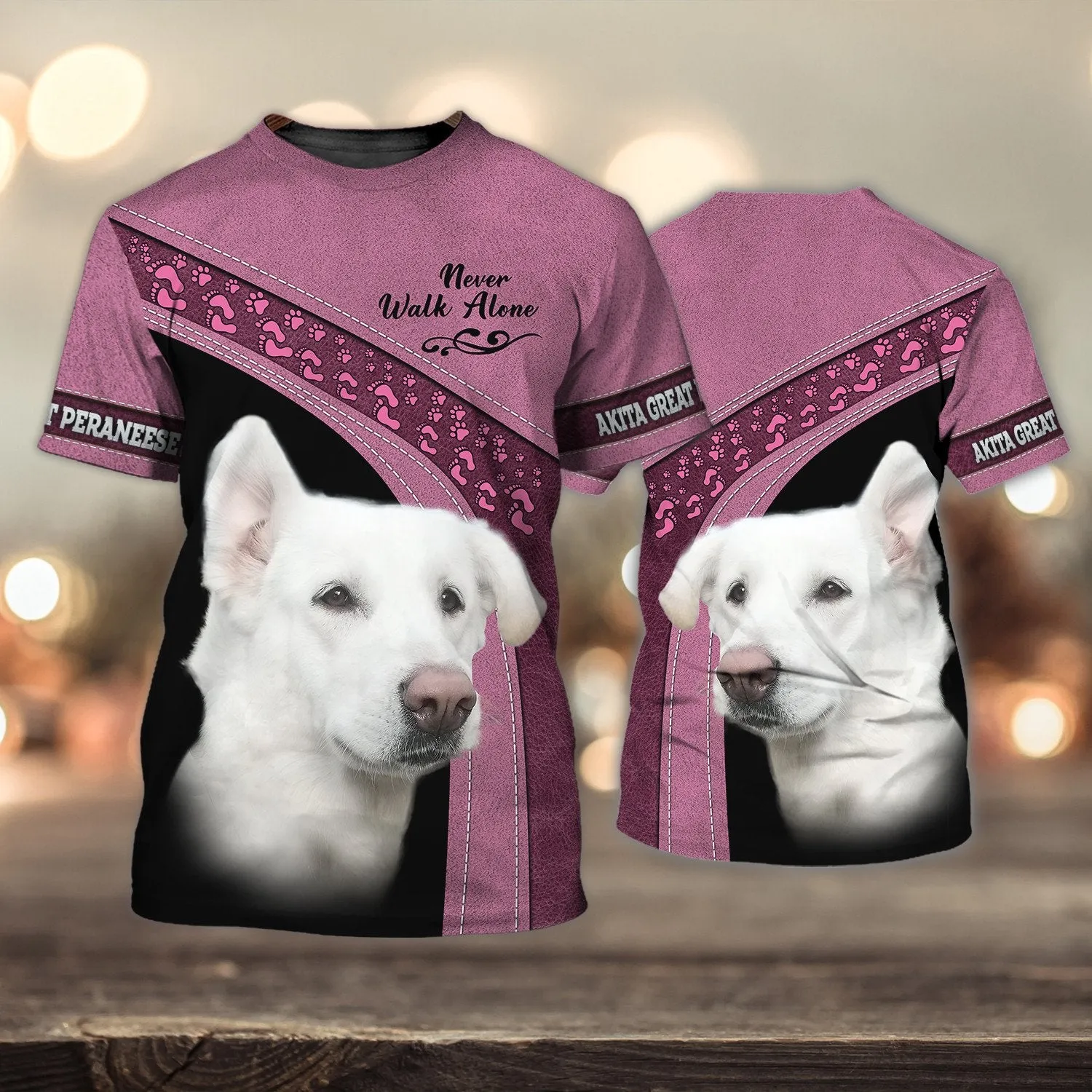 Akita Great Peraneese Love Never Walk Alone 3D Full Print Shirts, Dog Memorial Gifts for loss of Dog