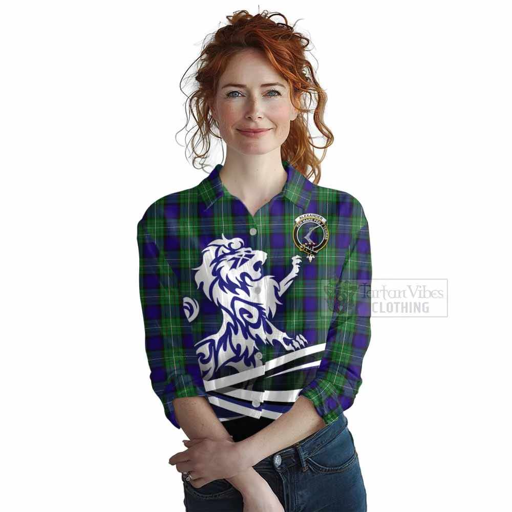 Alexander Tartan Women's Casual Shirt with Alba Gu Brath Regal Lion Emblem