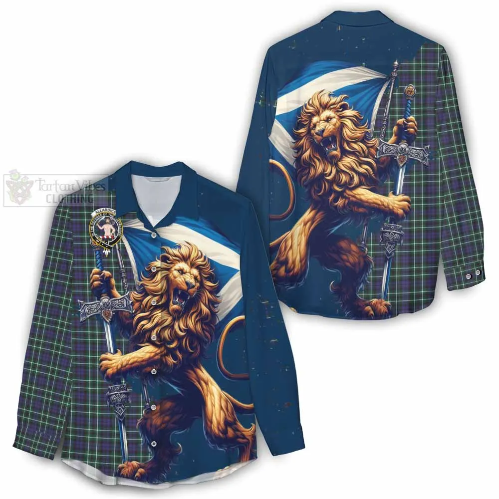 Allardice Tartan Family Crest Women's Casual Shirt with Scottish Majestic Lion