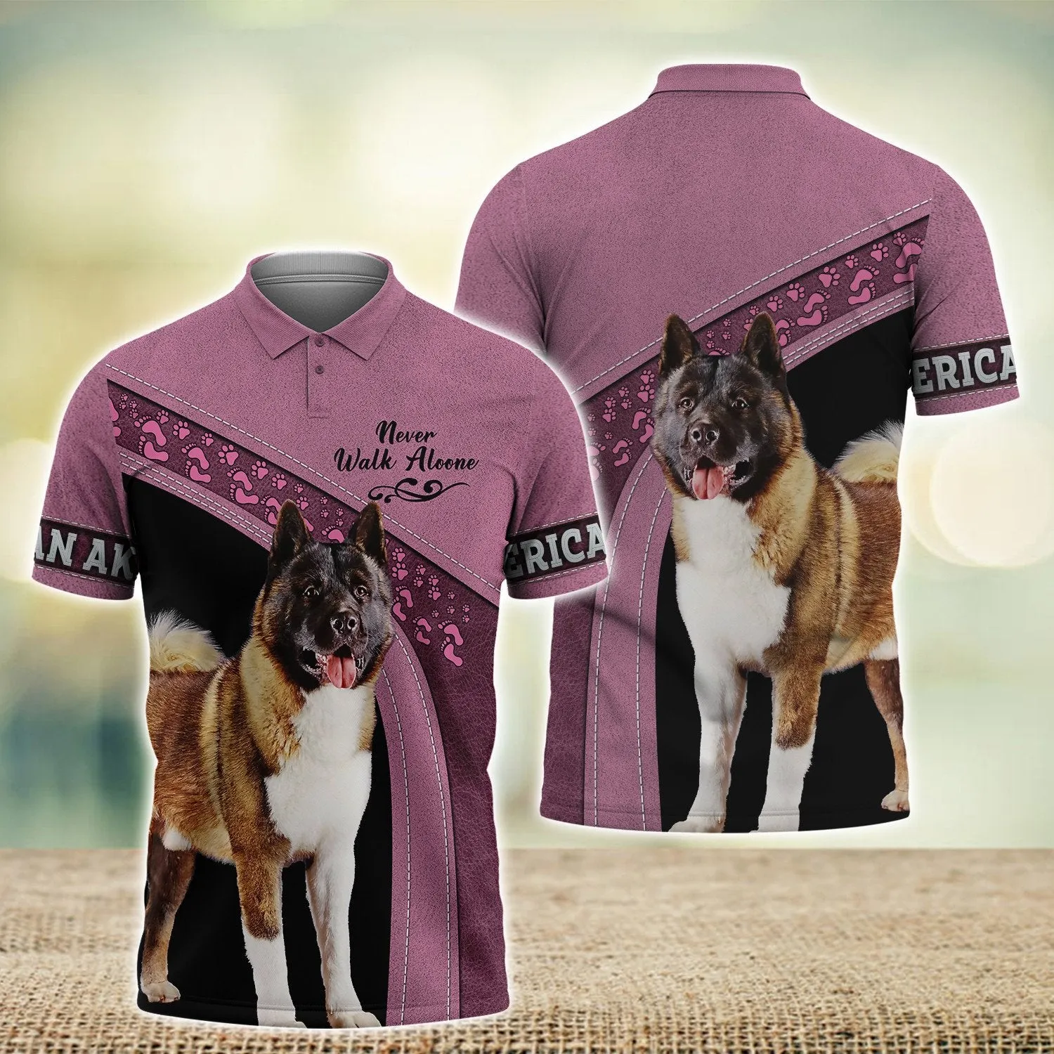 American Akita Love Never Walk Alone 3D Full Print Shirts, Dog Memorial Gifts for loss of Dog