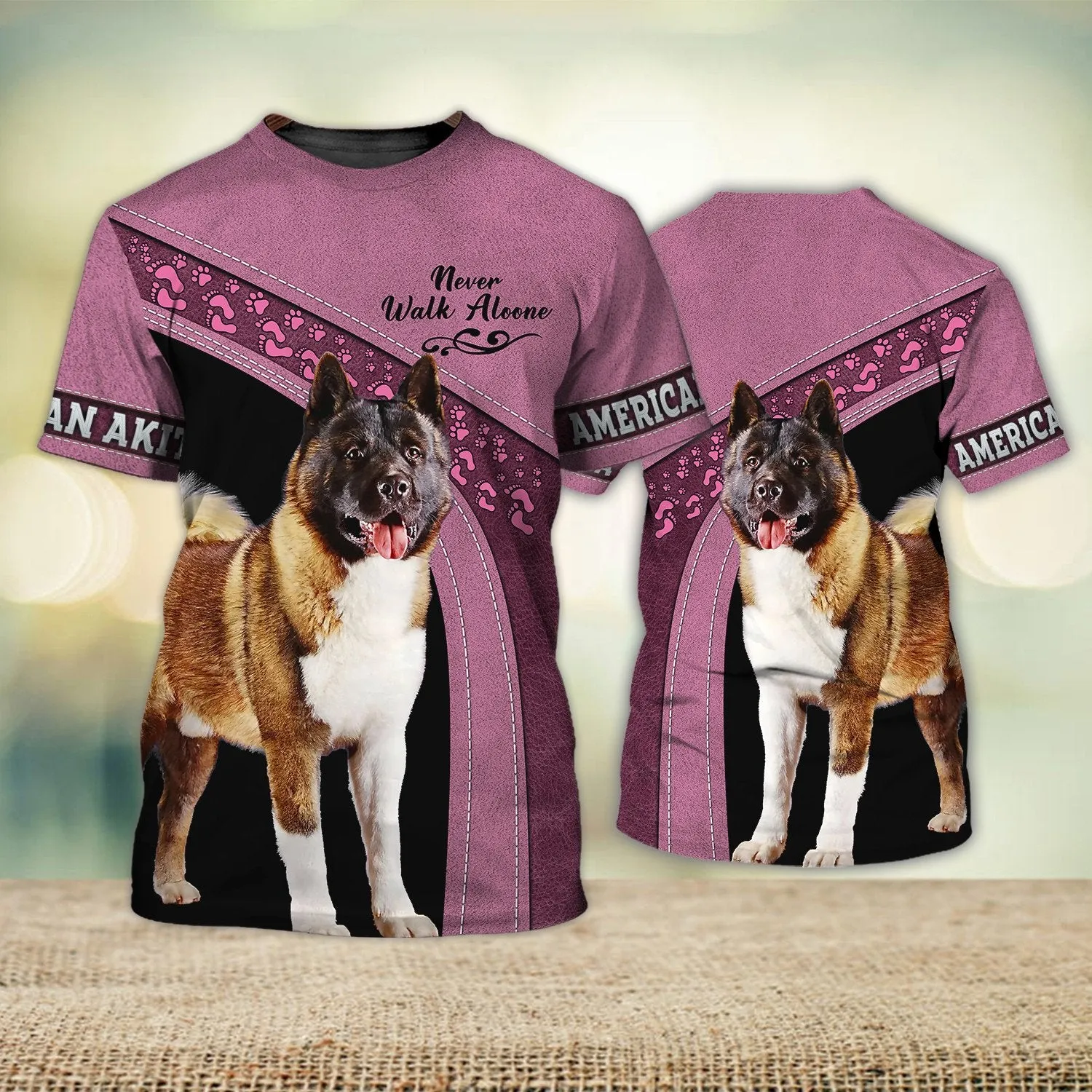 American Akita Love Never Walk Alone 3D Full Print Shirts, Dog Memorial Gifts for loss of Dog