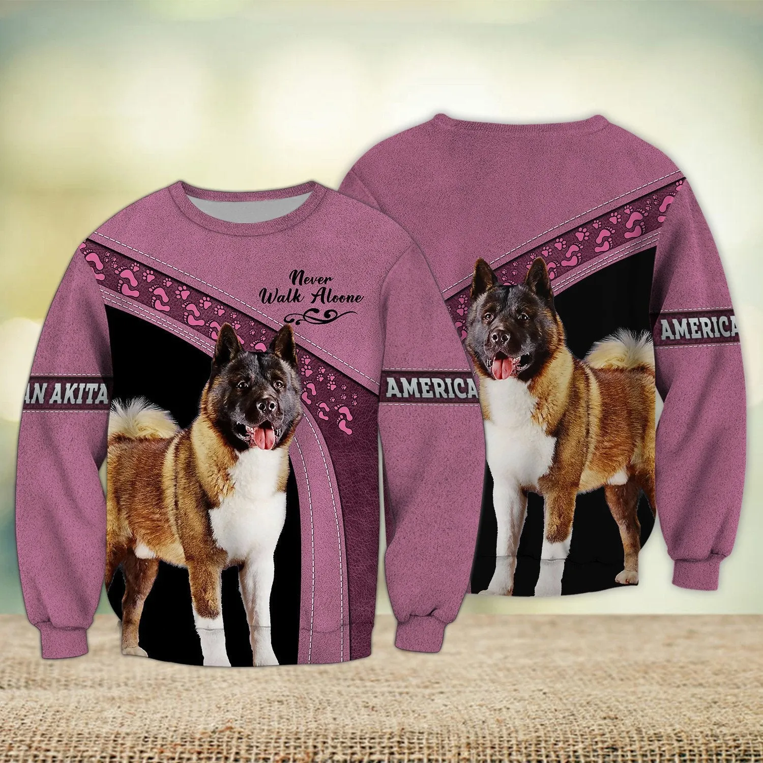 American Akita Love Never Walk Alone 3D Full Print Shirts, Dog Memorial Gifts for loss of Dog