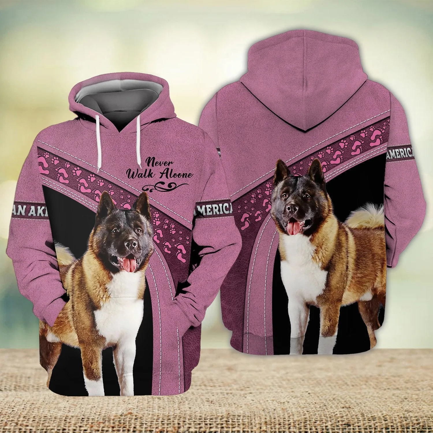 American Akita Love Never Walk Alone 3D Full Print Shirts, Dog Memorial Gifts for loss of Dog