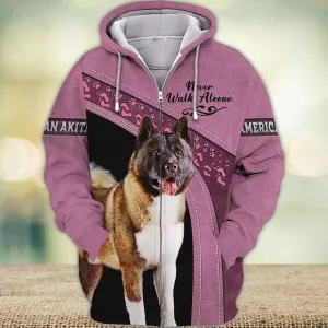 American Akita Love Never Walk Alone 3D Full Print Shirts, Dog Memorial Gifts for loss of Dog