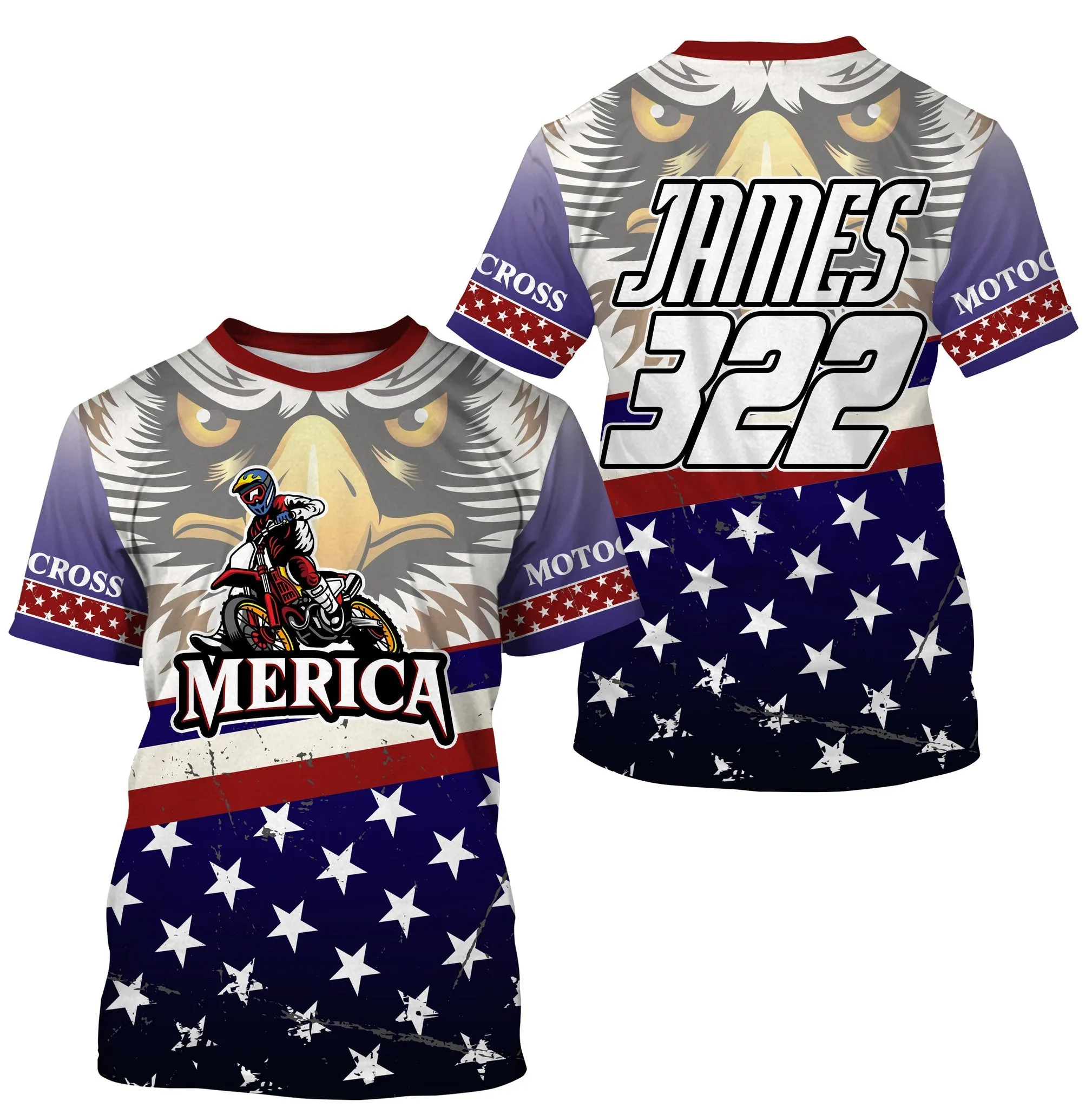 American Eagle Motocross Jersey UPF30  Personalized Patriotic MX Off-Road Dirt Bike Jersey