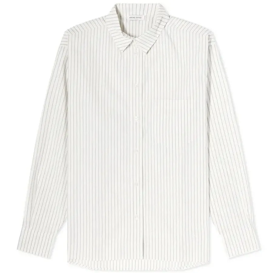 Anine Bing Braxton All Over Monogram Striped Shirt, White/Grey