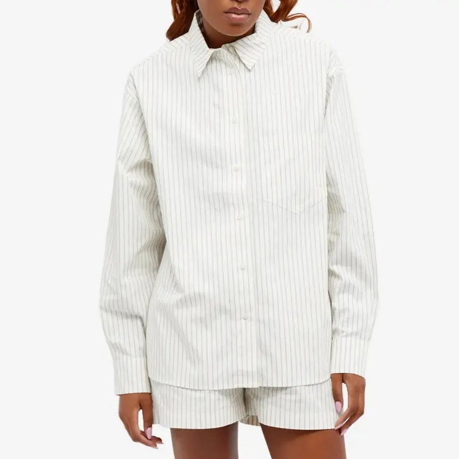 Anine Bing Braxton All Over Monogram Striped Shirt, White/Grey