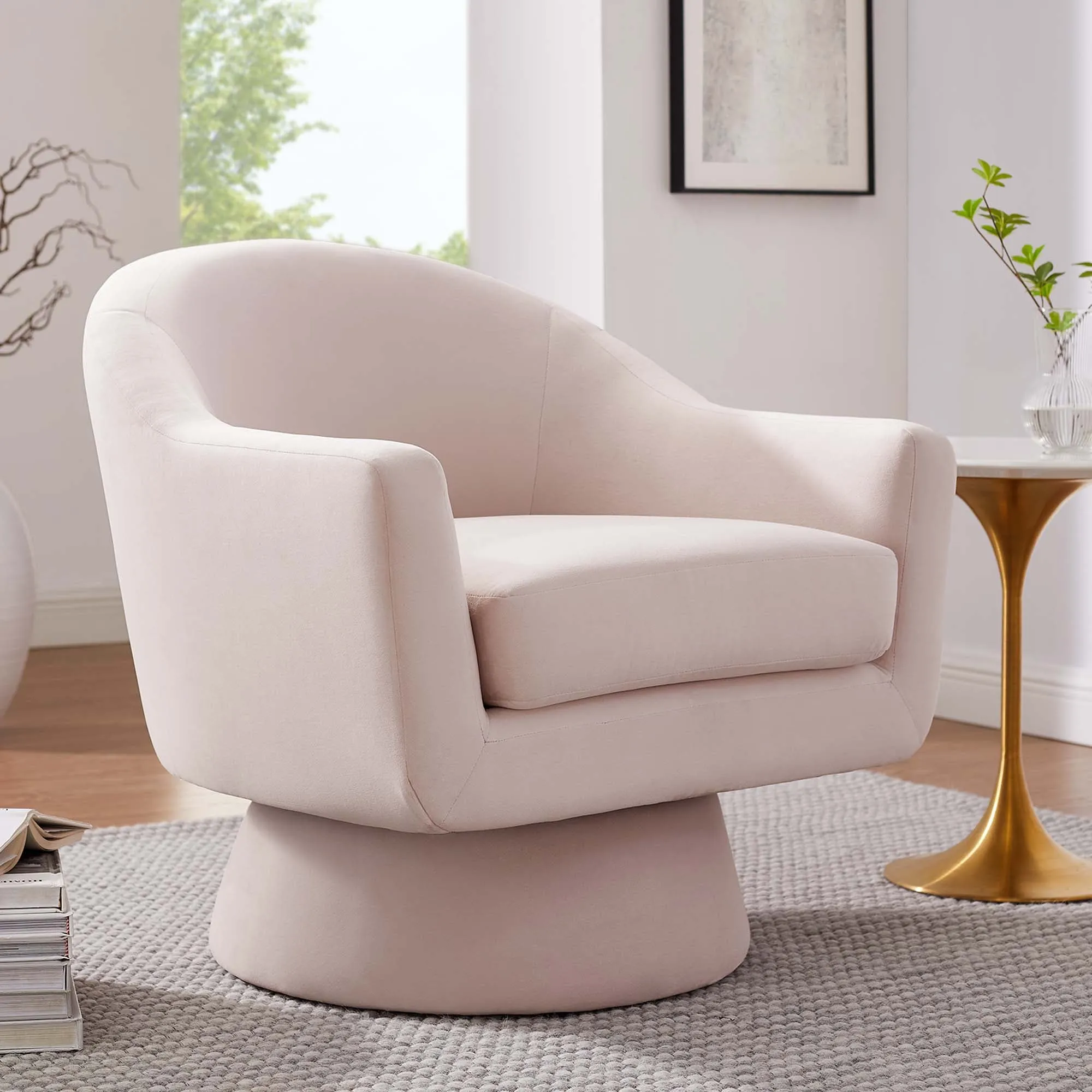 Astral Performance Velvet Fabric and Wood Swivel Chair by Modway