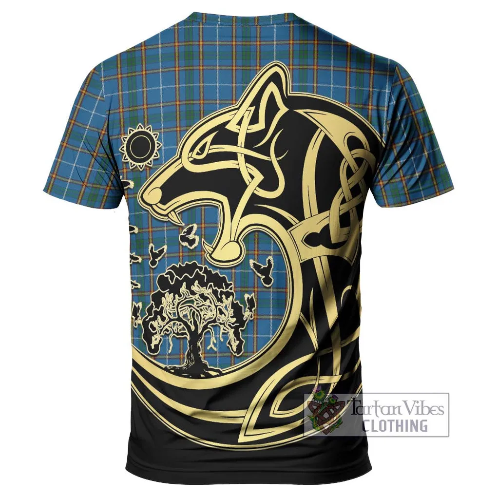 Bain Tartan T-Shirt with Family Crest Celtic Wolf Style