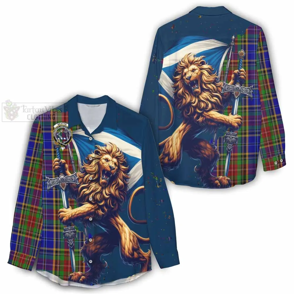 Beattie (Beatty) Tartan Family Crest Women's Casual Shirt with Scottish Majestic Lion