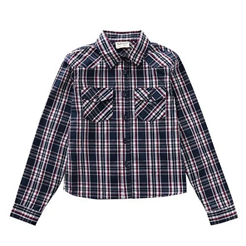 Big Girl Long Sleeve Red/Navy/White Plaid Shirt