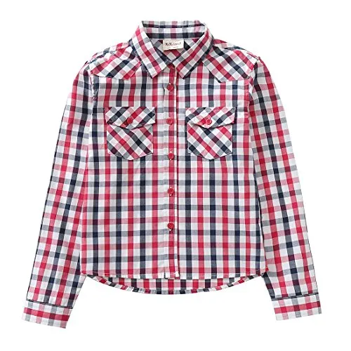 Big Girl Long Sleeve Red/Navy/White Plaid Shirt