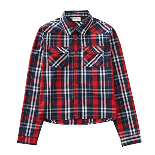 Big Girl Long Sleeve Red/Navy/White Plaid Shirt