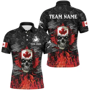 Billiard Retro Skull Canadian Flag Patriotic Customized Name, Team Name 3D Polo Shirt