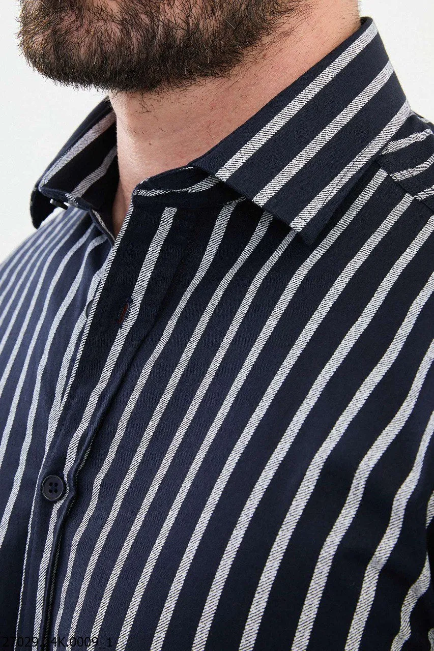 Black and White Striped Men's Casual Shirt.