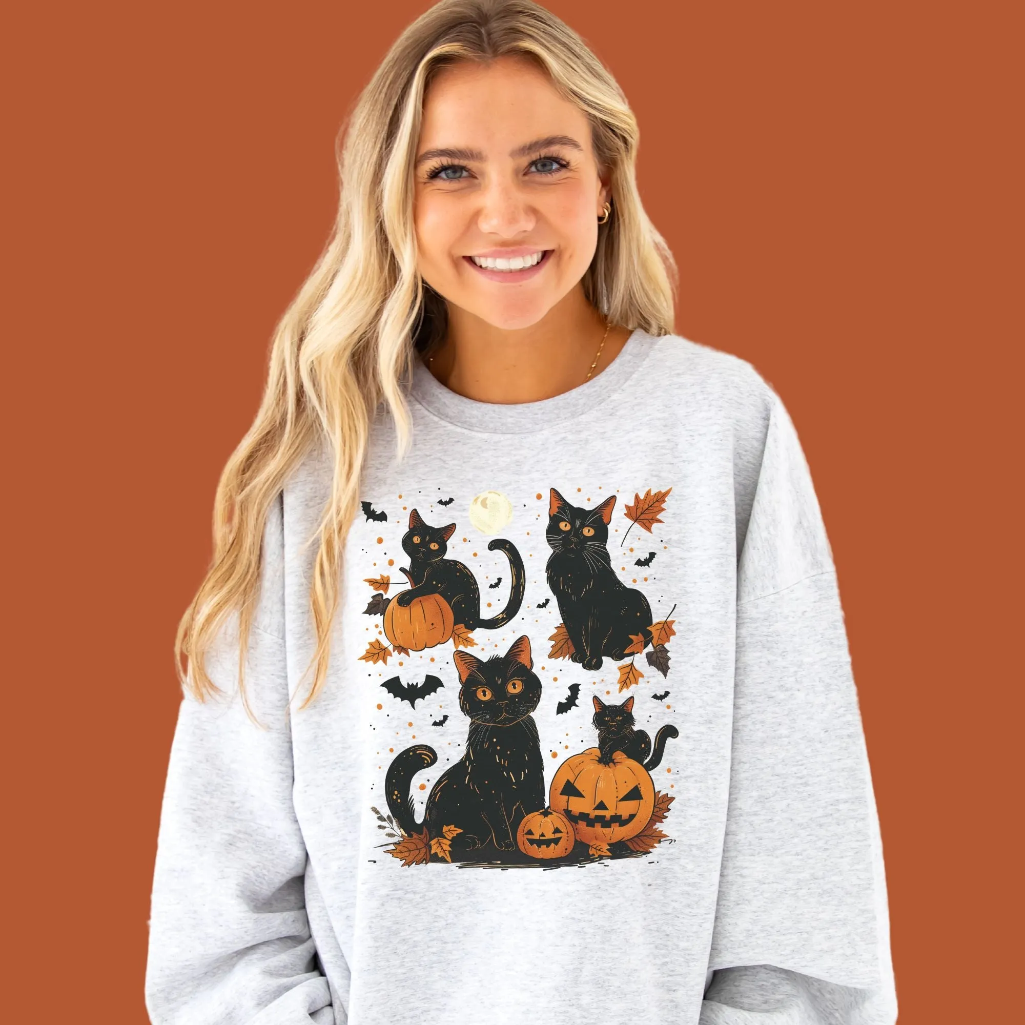 Black Cat Halloween Crewneck Sweatshirt