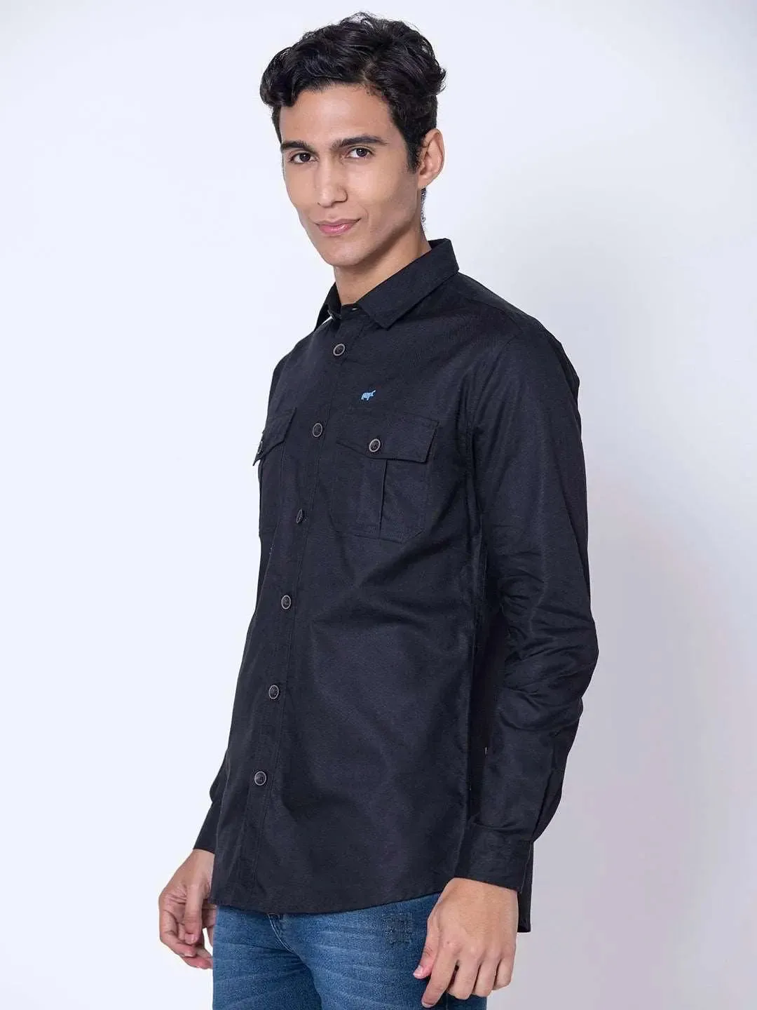 Black Double Pocket Casual Shirt