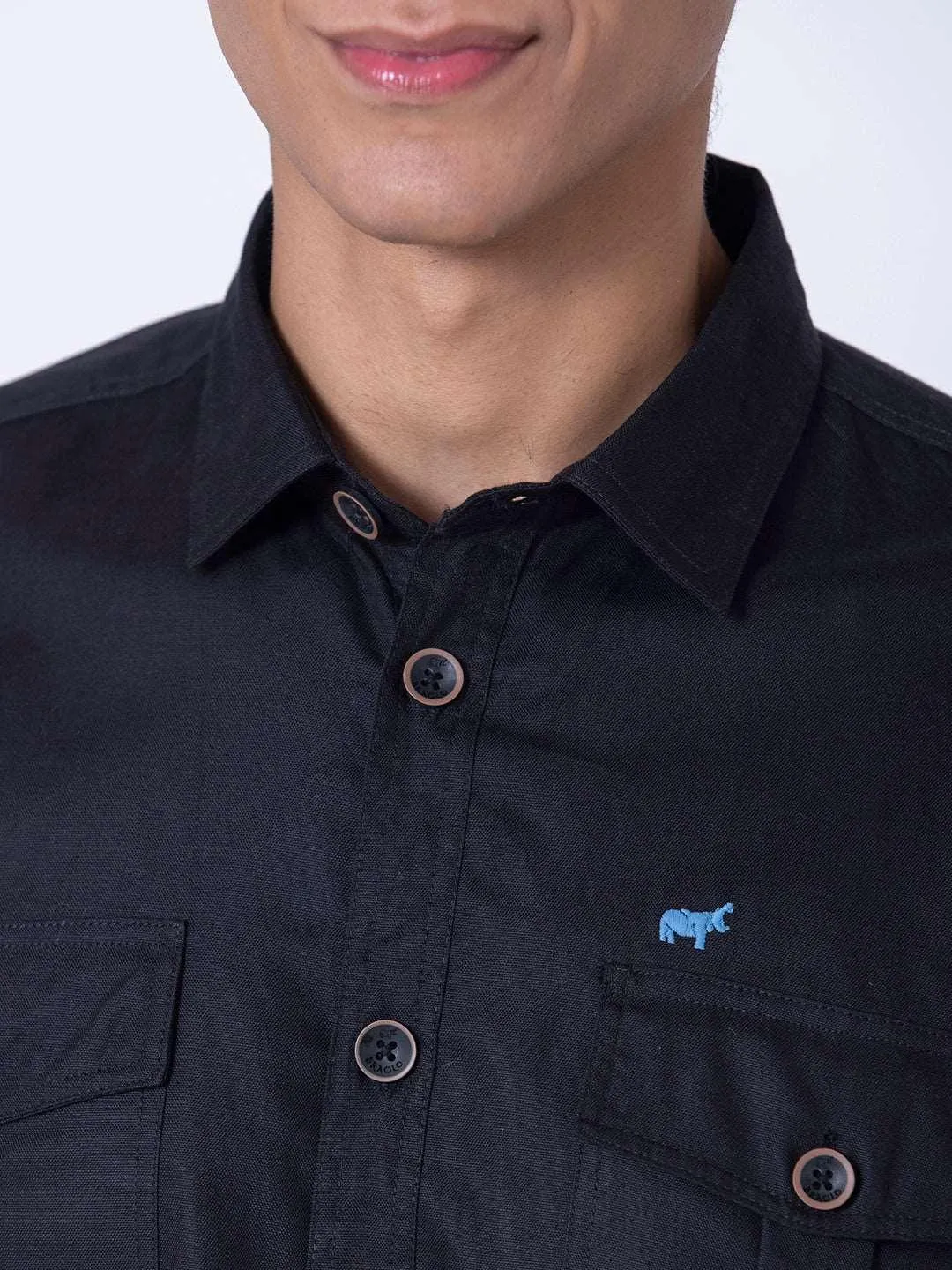 Black Double Pocket Casual Shirt