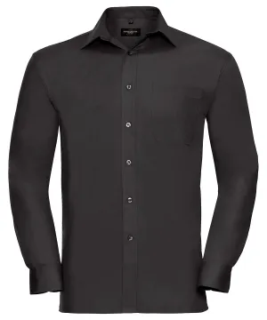 Black - Long sleeve pure cotton easycare poplin shirt