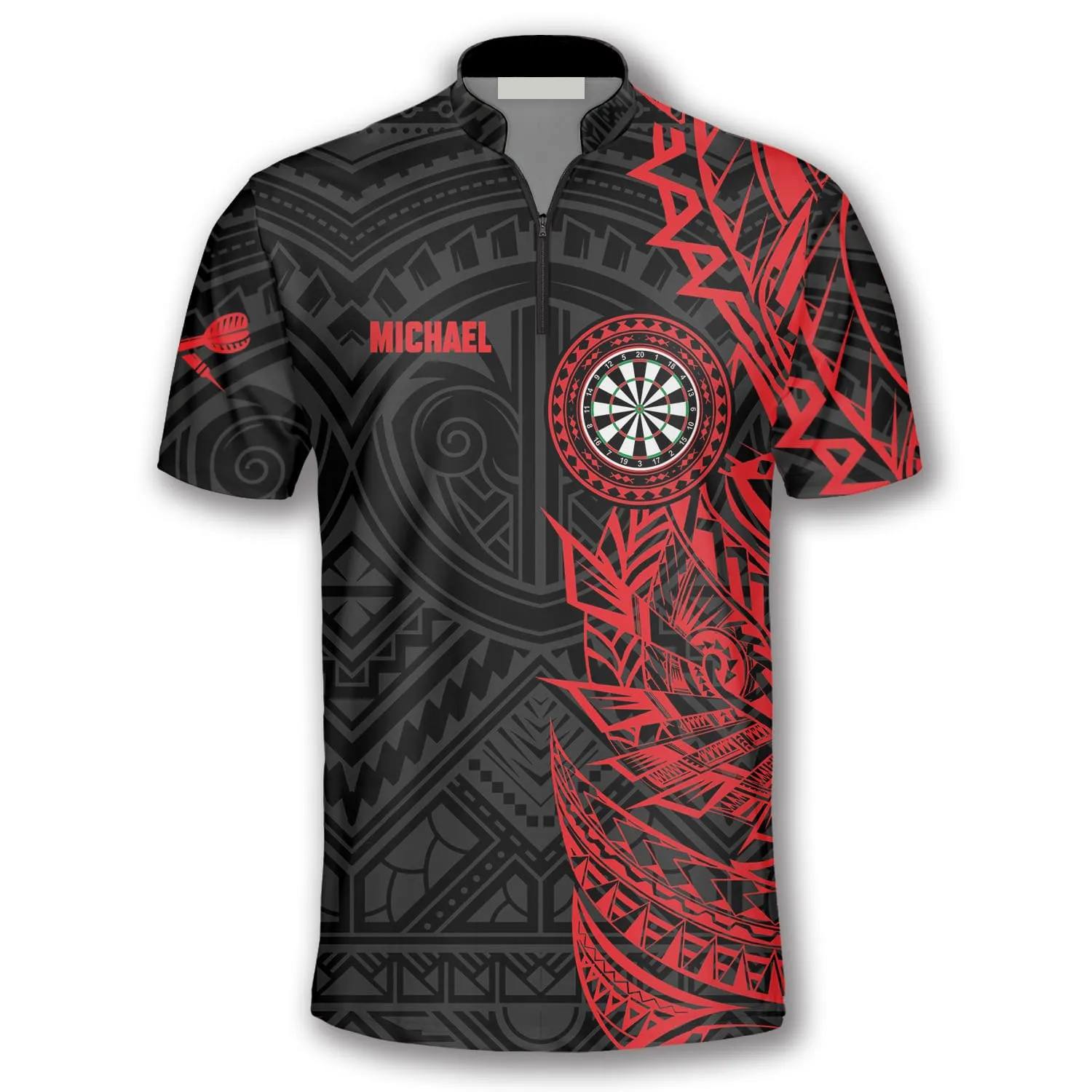 Black Red Tribal Custom Darts Jerseys For Men, Gift for Dart Team Lovers