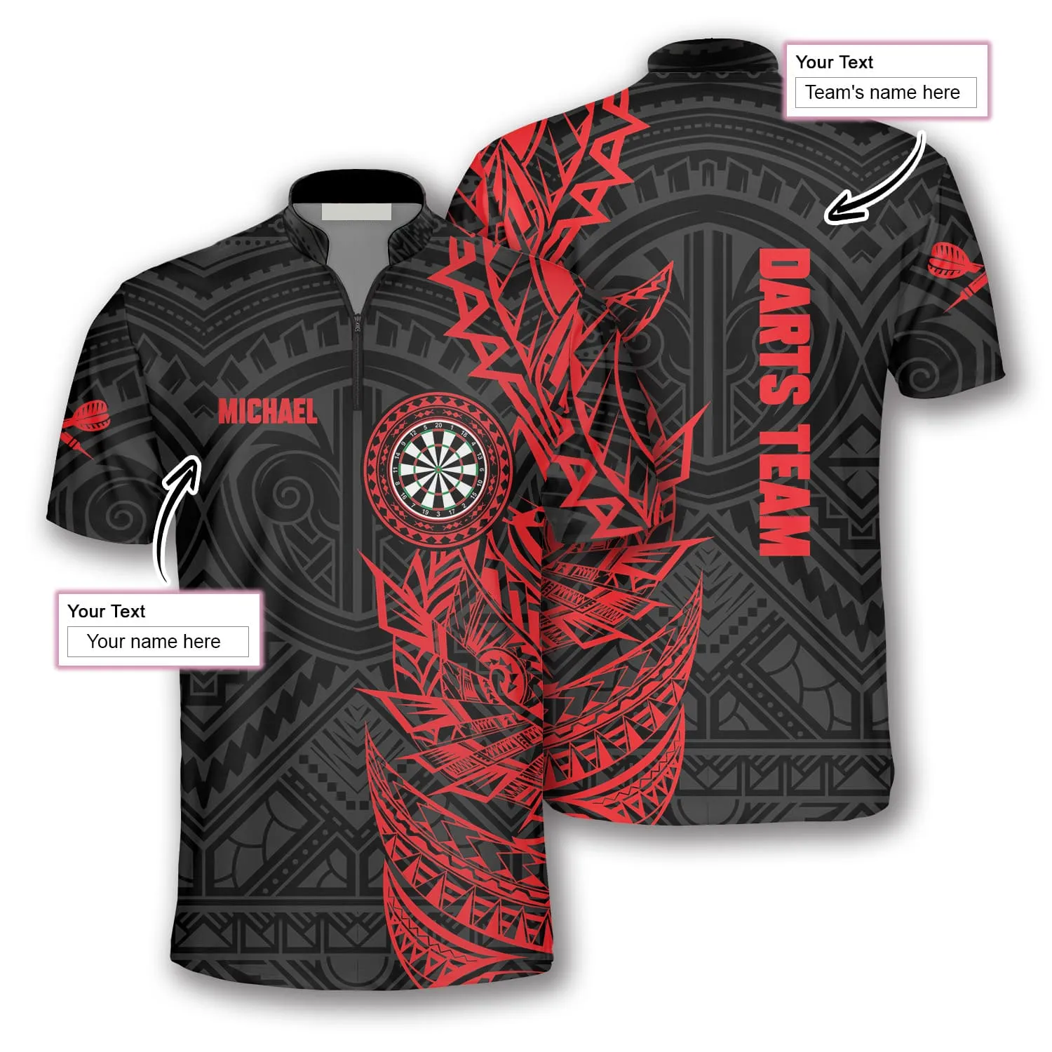 Black Red Tribal Custom Darts Jerseys For Men, Gift for Dart Team Lovers