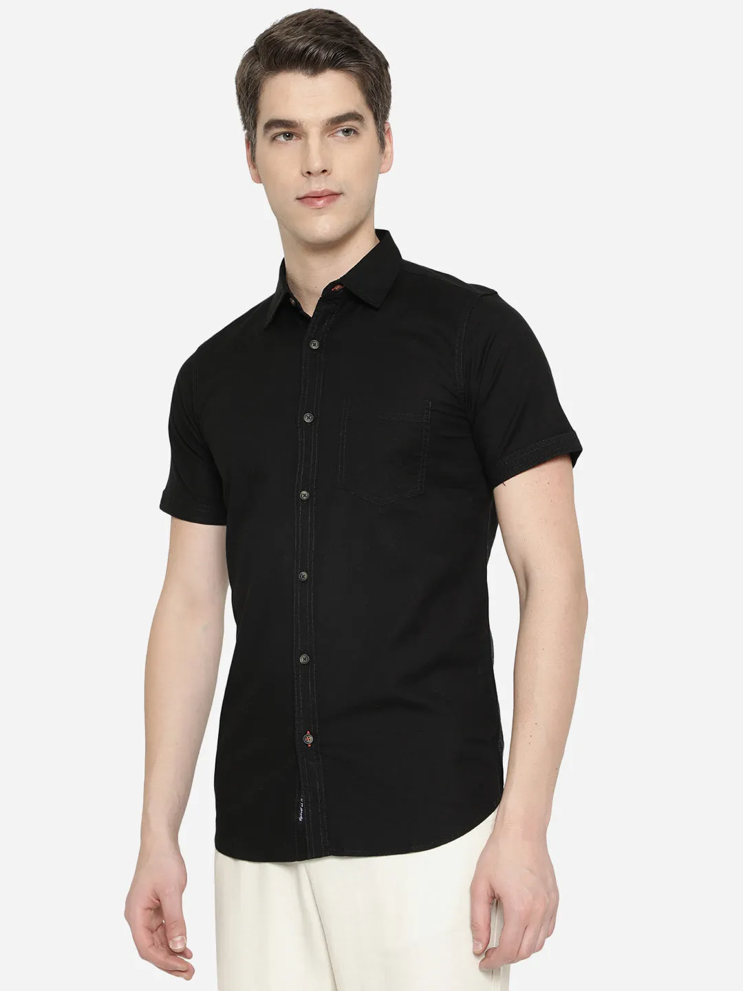 Black Solid Slim Fit Semi Casual Shirt | JadeBlue