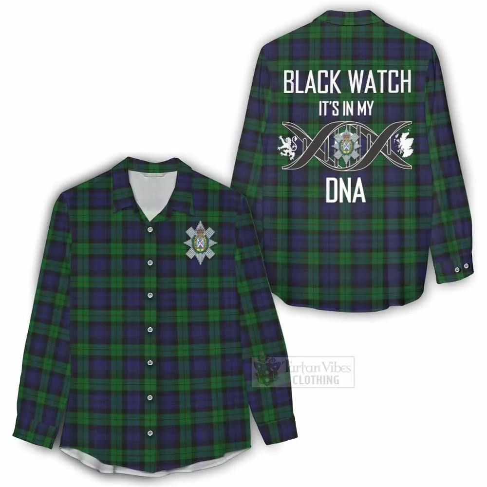 Black Watch Tartan Women's Casual Shirt with Family Crest DNA In Me Style