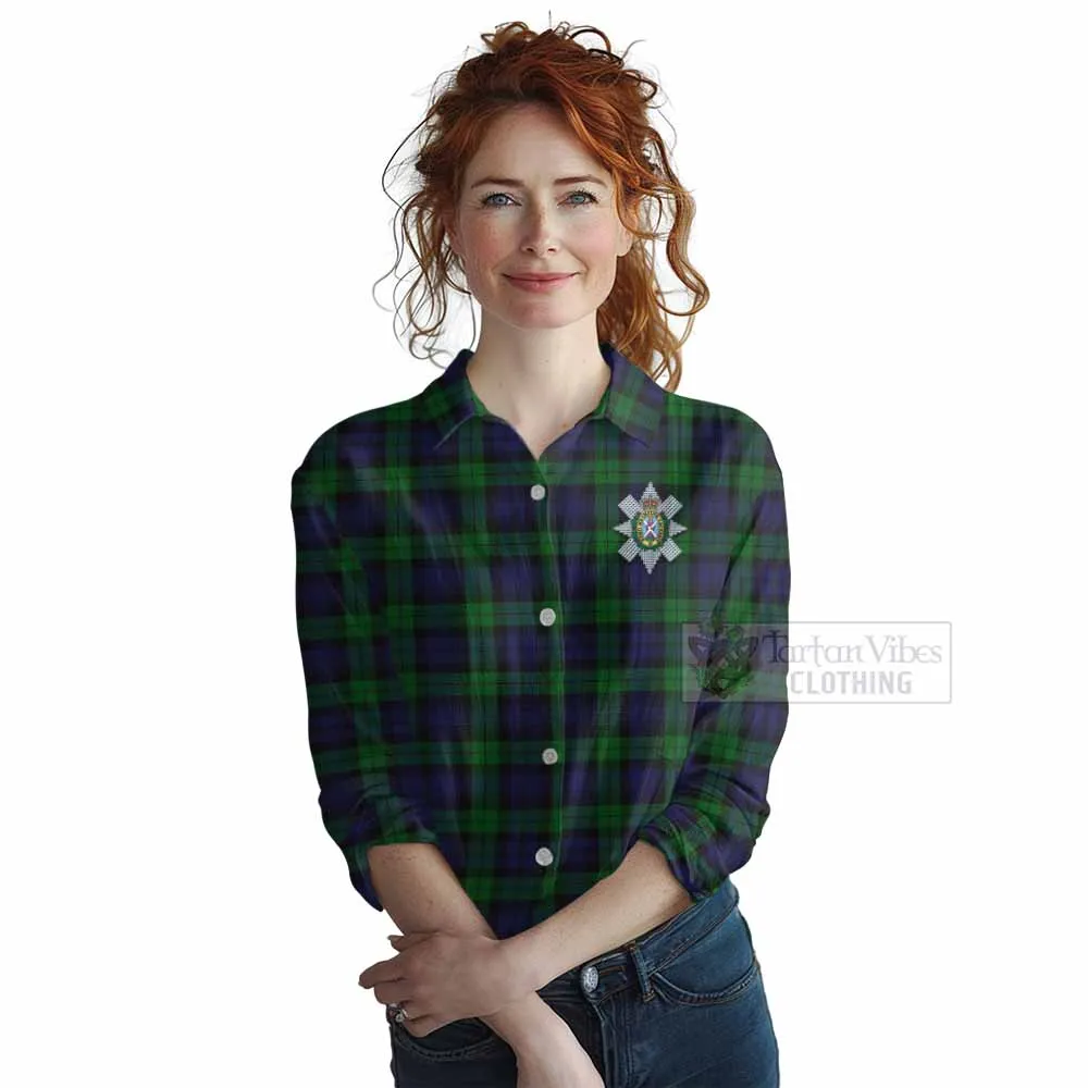 Black Watch Tartan Women's Casual Shirt with Family Crest DNA In Me Style