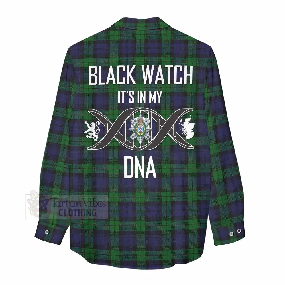 Black Watch Tartan Women's Casual Shirt with Family Crest DNA In Me Style