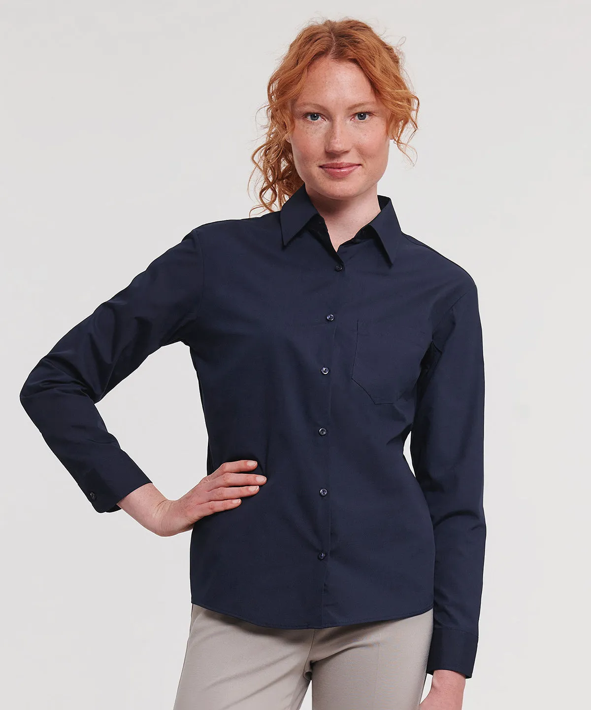 Black - Women's long sleeve polycotton easycare poplin shirt