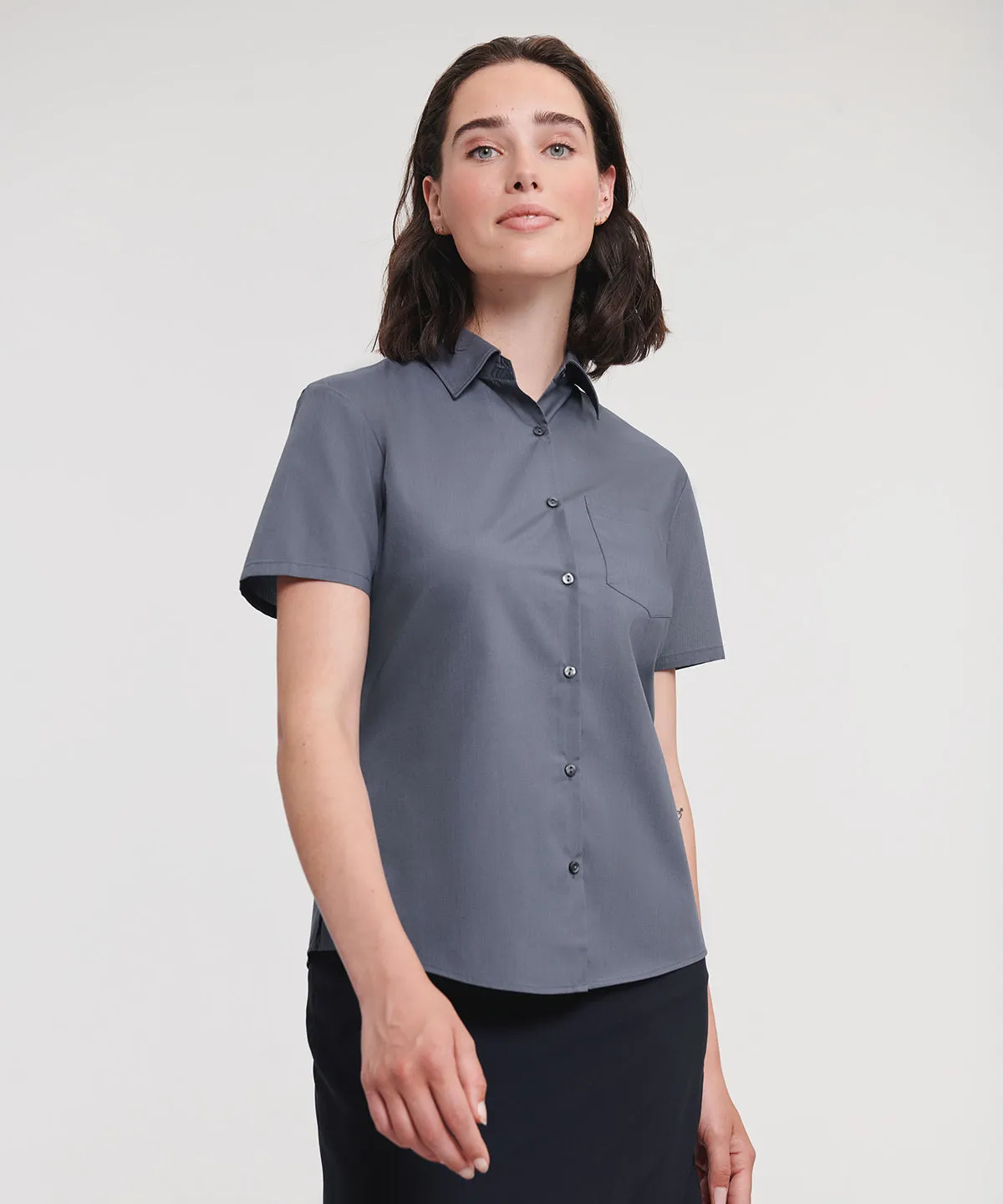 Black - Women's short sleeve polycotton easycare poplin shirt