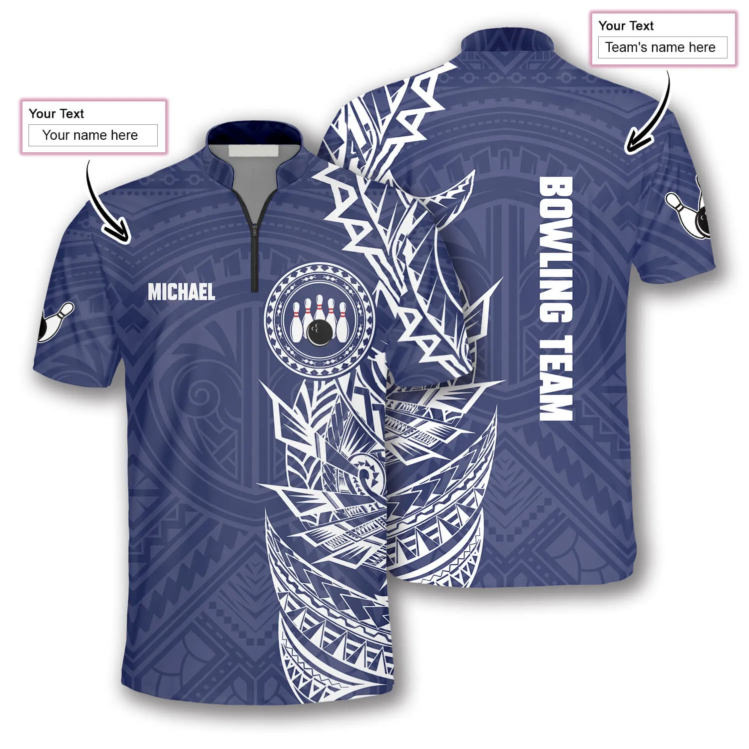 Blue White Tribal Tattoo Custom Bowling Jersey for Men, Best Shirt for Bowling Player