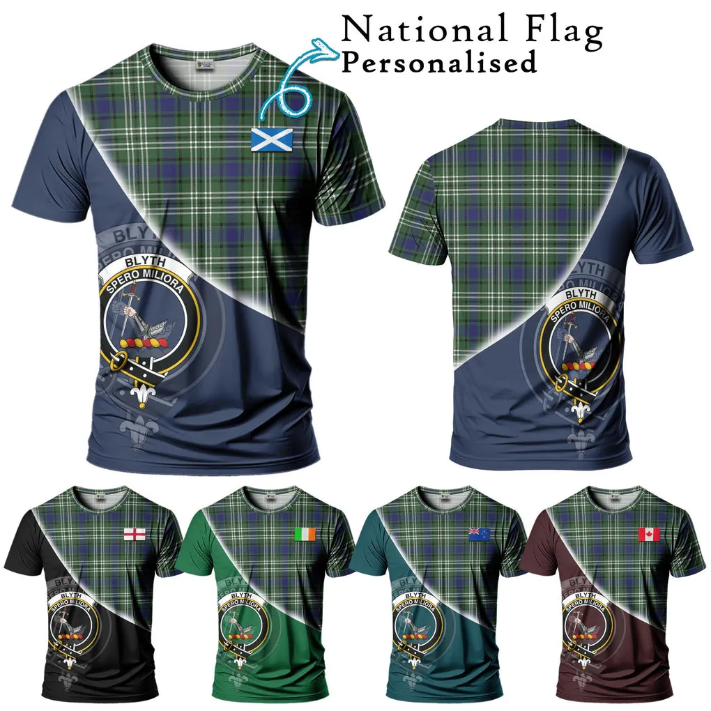 Blyth Tartan T-Shirt with Personalised National Flag and Family Crest Half Style