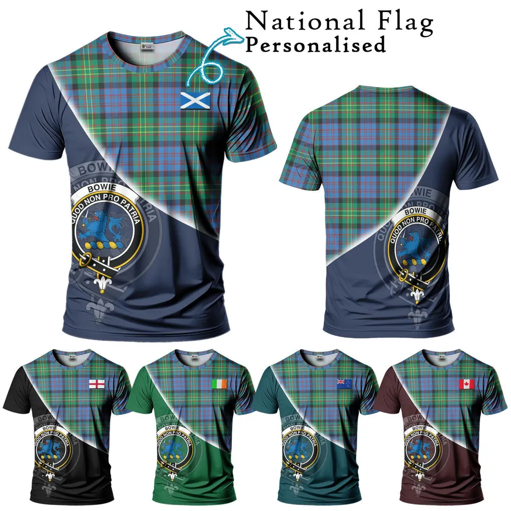 Bowie Ancient Tartan T-Shirt with Personalised National Flag and Family Crest Half Style