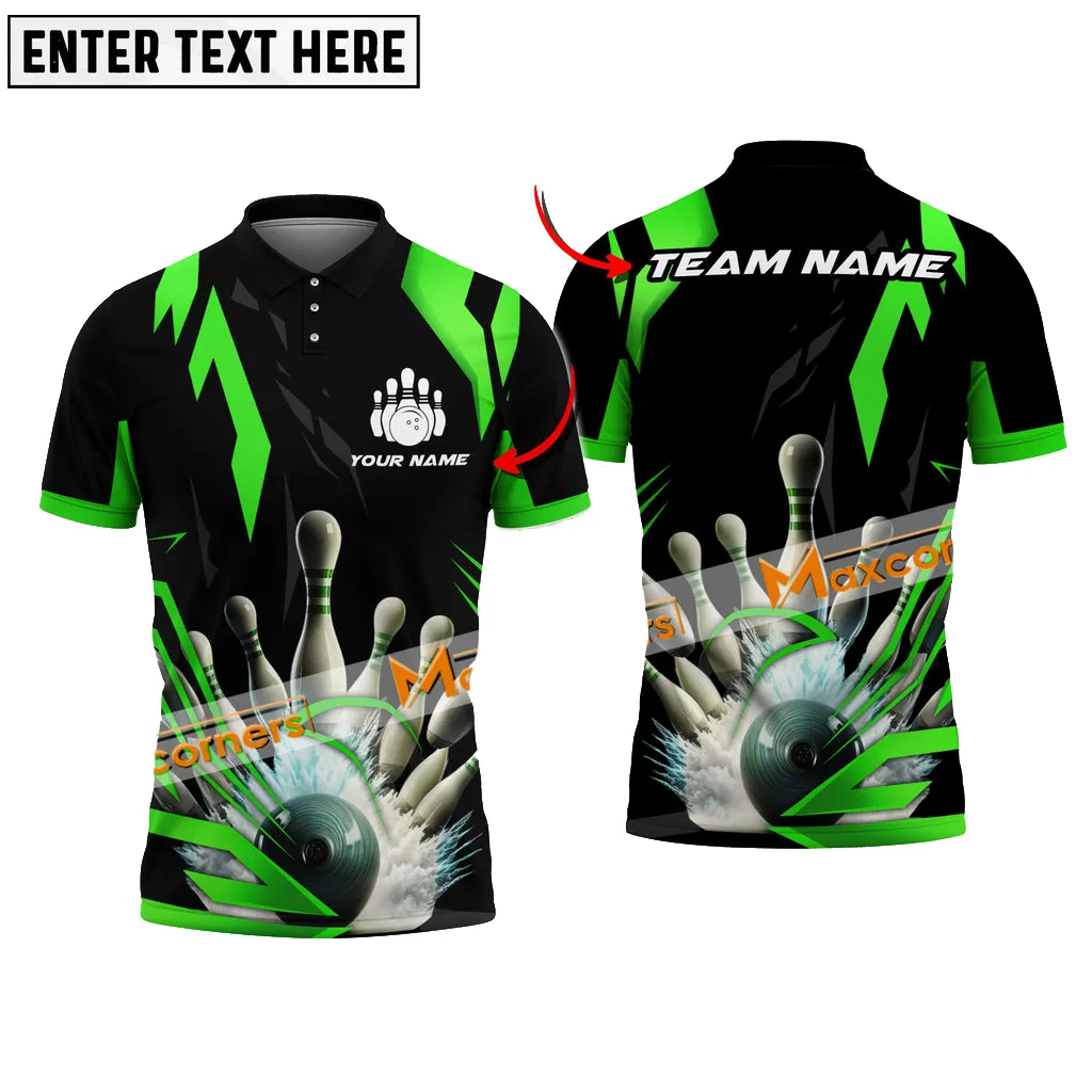 Bowling Ball & Pins Digital Sport Jersey Multicolor Option Customized Name, Team Name 3D Polo Bowling Shirt