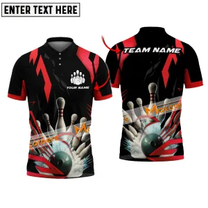 Bowling Ball & Pins Digital Sport Jersey Multicolor Option Customized Name, Team Name 3D Polo Bowling Shirt