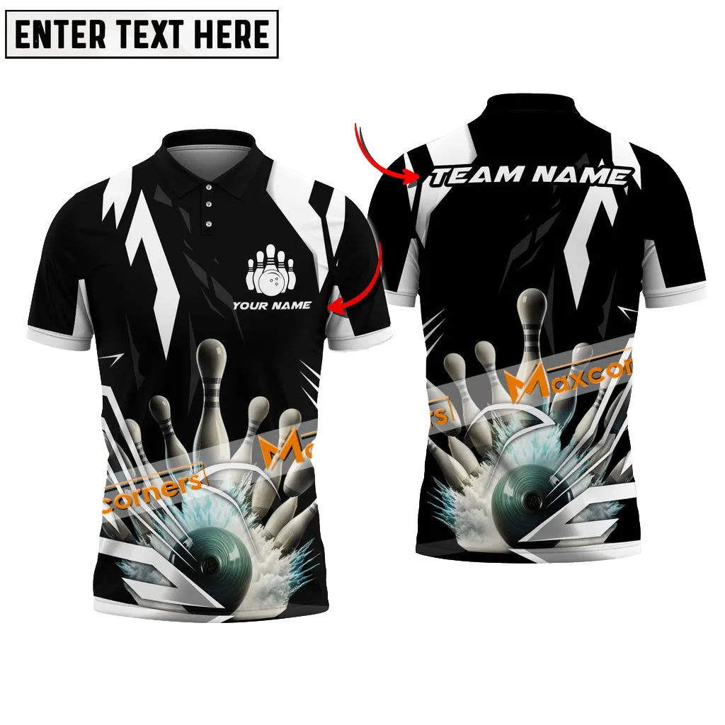 Bowling Ball & Pins Digital Sport Jersey Multicolor Option Customized Name, Team Name 3D Polo Bowling Shirt