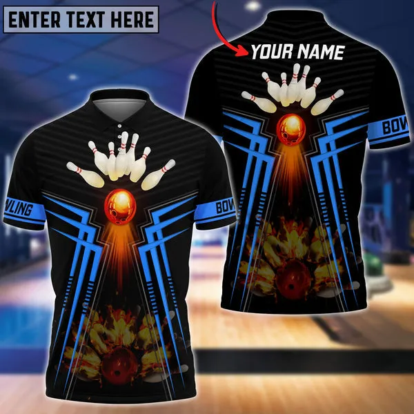 Bowling Ball And Pins Flame Premium Multicolor Option Customized Name 3D Shirt, Perfect Gift for Bowler