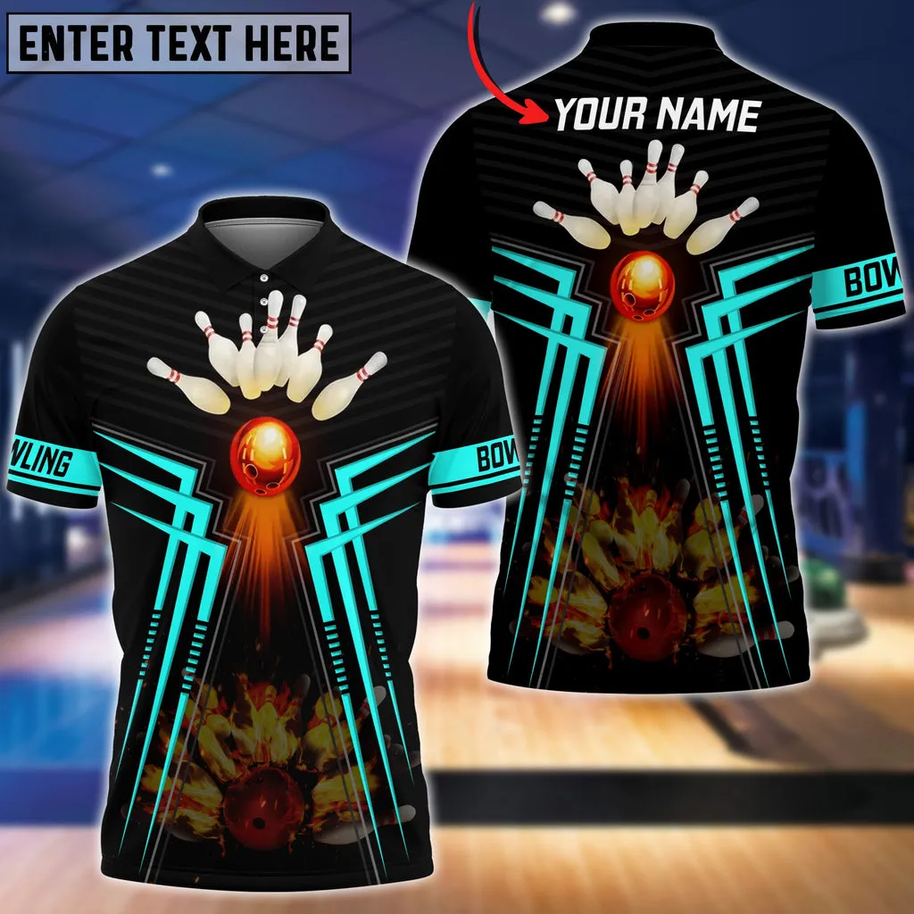 Bowling Ball And Pins Flame Premium Multicolor Option Customized Name 3D Shirt, Perfect Gift for Bowler