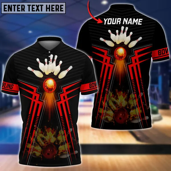 Bowling Ball And Pins Flame Premium Multicolor Option Customized Name 3D Shirt, Perfect Gift for Bowler