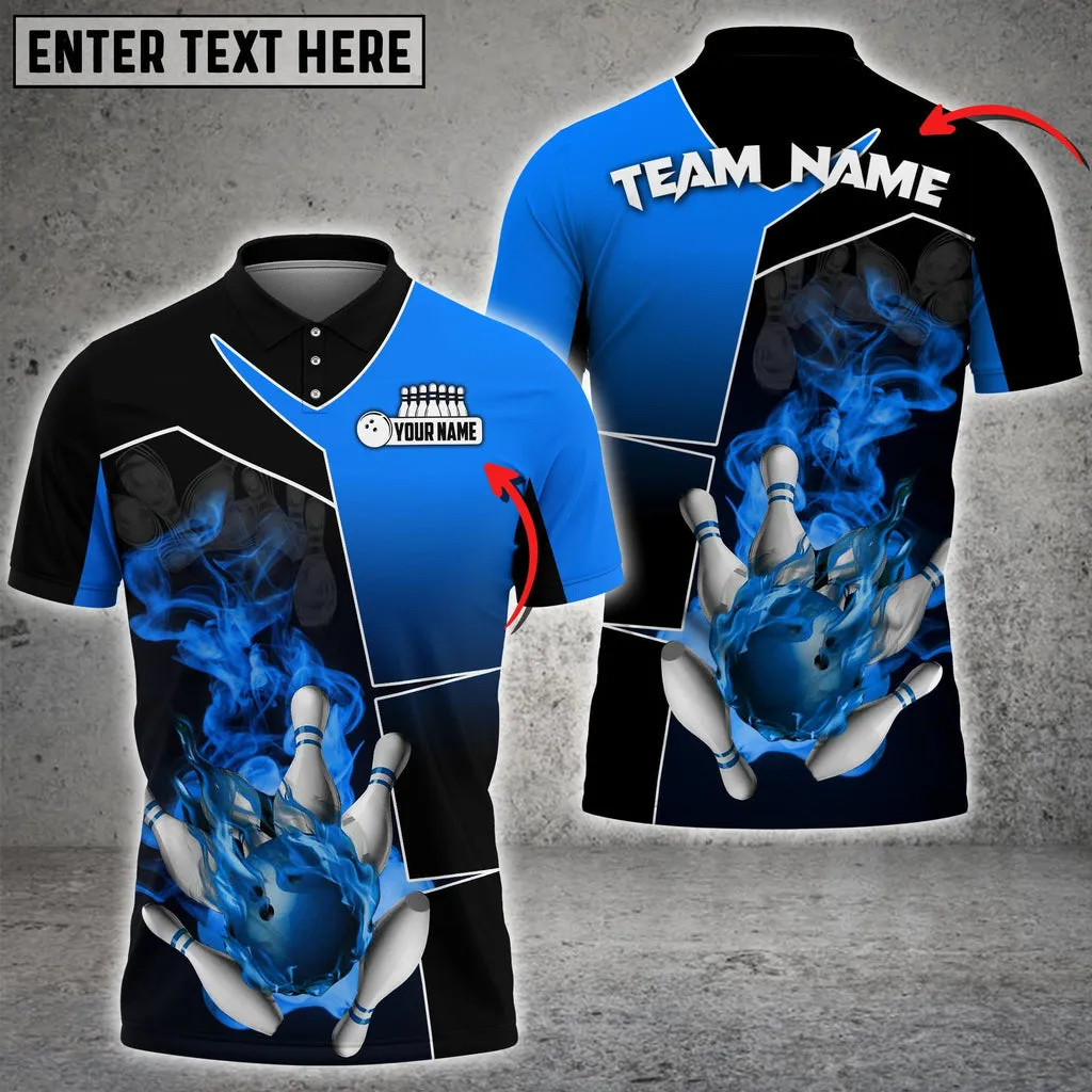 Bowling Ball And Pins Smoky Fire Sport Jersey Multicolor Option Customized Name, Team Name 3D Polo Shirt