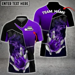 Bowling Ball And Pins Smoky Fire Sport Jersey Multicolor Option Customized Name, Team Name 3D Polo Shirt