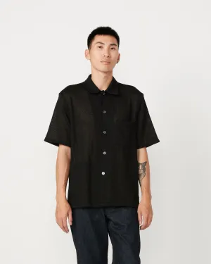 Box Short Sleeve Shirt in Black Boucle